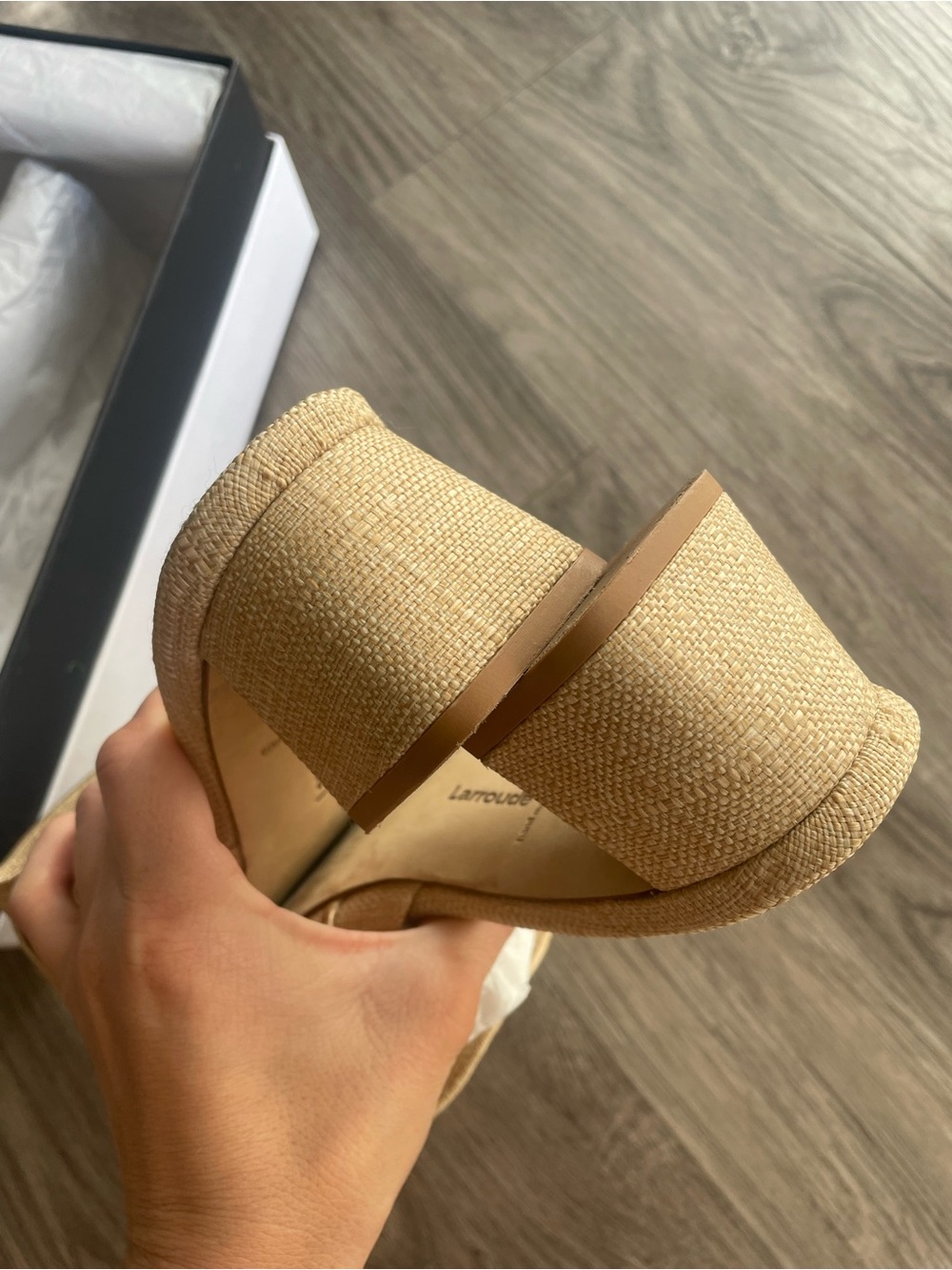 Larroude Brigitte Ruffle Raffia Mules, 7 - Picture 4 of 6